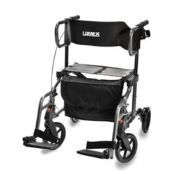 Barley Used,  Lumex HybridXL Lightweight Rollator Walker w/seat & Feet Sturups