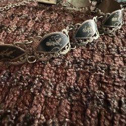 Vintage Siam Sterling Silver  Dancing Ladies with Fans Panel Bracelet