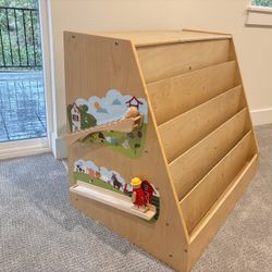 ECR4Kids Double-Sided Book Display with Storage, Classroom Bookshelf, Natural