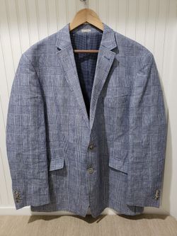 NWOT! JOE Joseph Abboud Mens Linen/Cotton Plaid Slim Fit Blazer (46R) Blue/White