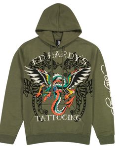 Ed hardy hoodie, green, medium