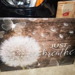 White Dandelion and Butterflies Just Breathe Quotes Poster Brown Rustic Wall Art Canvas Painting 