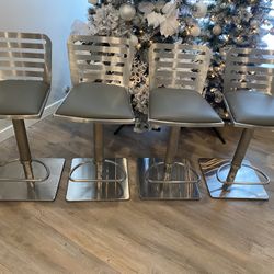 Armen Living Delmar Adjustable Bar Stools Leather Brushed Stainless Steel 4 qty