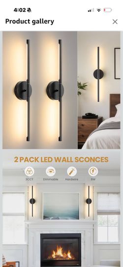 Hardwired Wall Sconces Set of Two, 24'' Modern Black LED Wall Lights, 360° Rotatable, 2700K-5000K Adjustable, 3CCT Dimmable Wall Sconce Light Fixture 