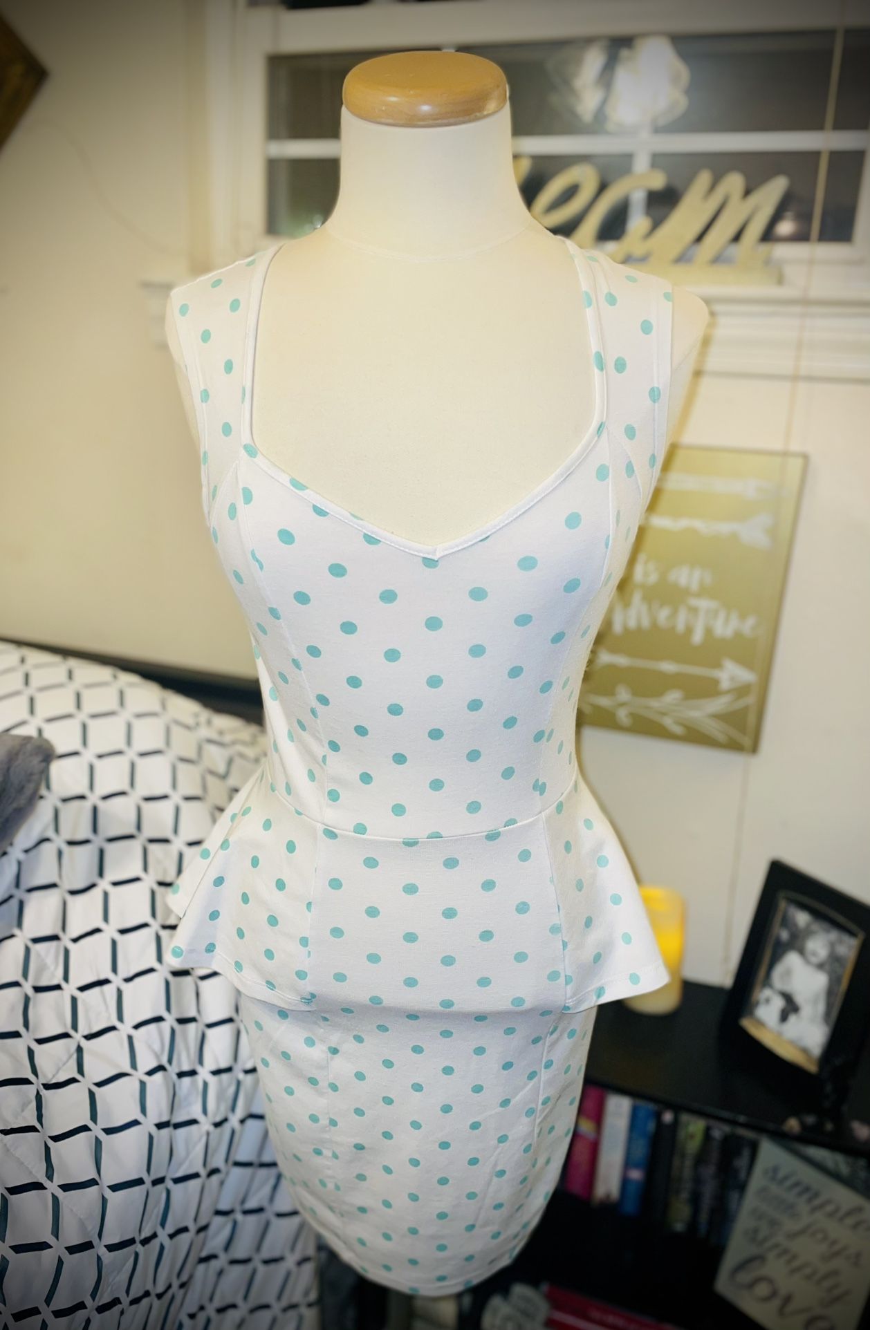 Rue 21 Teal & White Poka Dot Mini Dress Size Small 