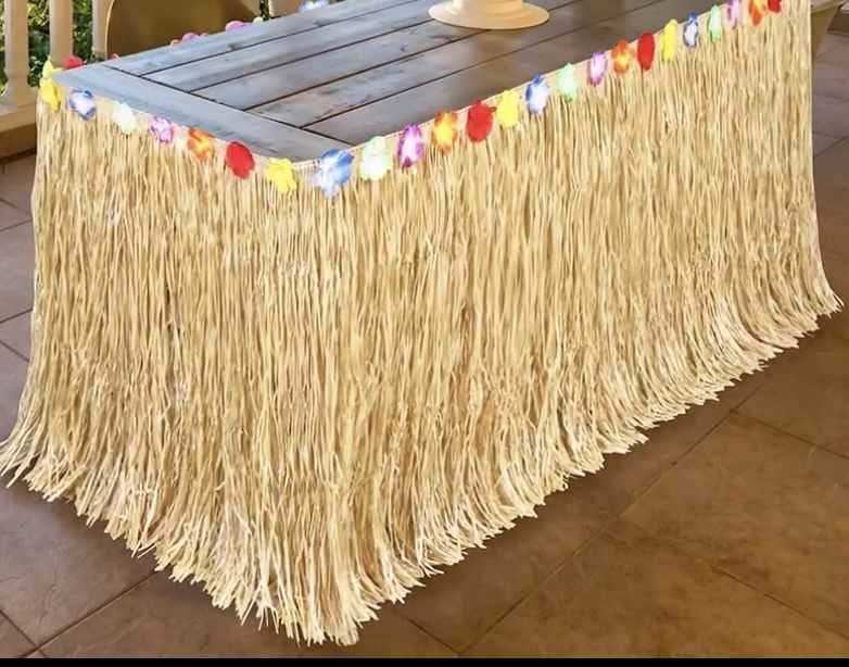Luau Grass Table Skirt Natural 9 Feet x 29.5