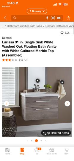 Larissa 31 in. Single Sink White Washed Oak Floating Bath Vanity with White Cultured Marble Top (Assembled)