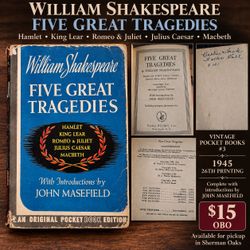 Vintage 1945 William Shakespeare – Five Great Tragedies – Pocket Books