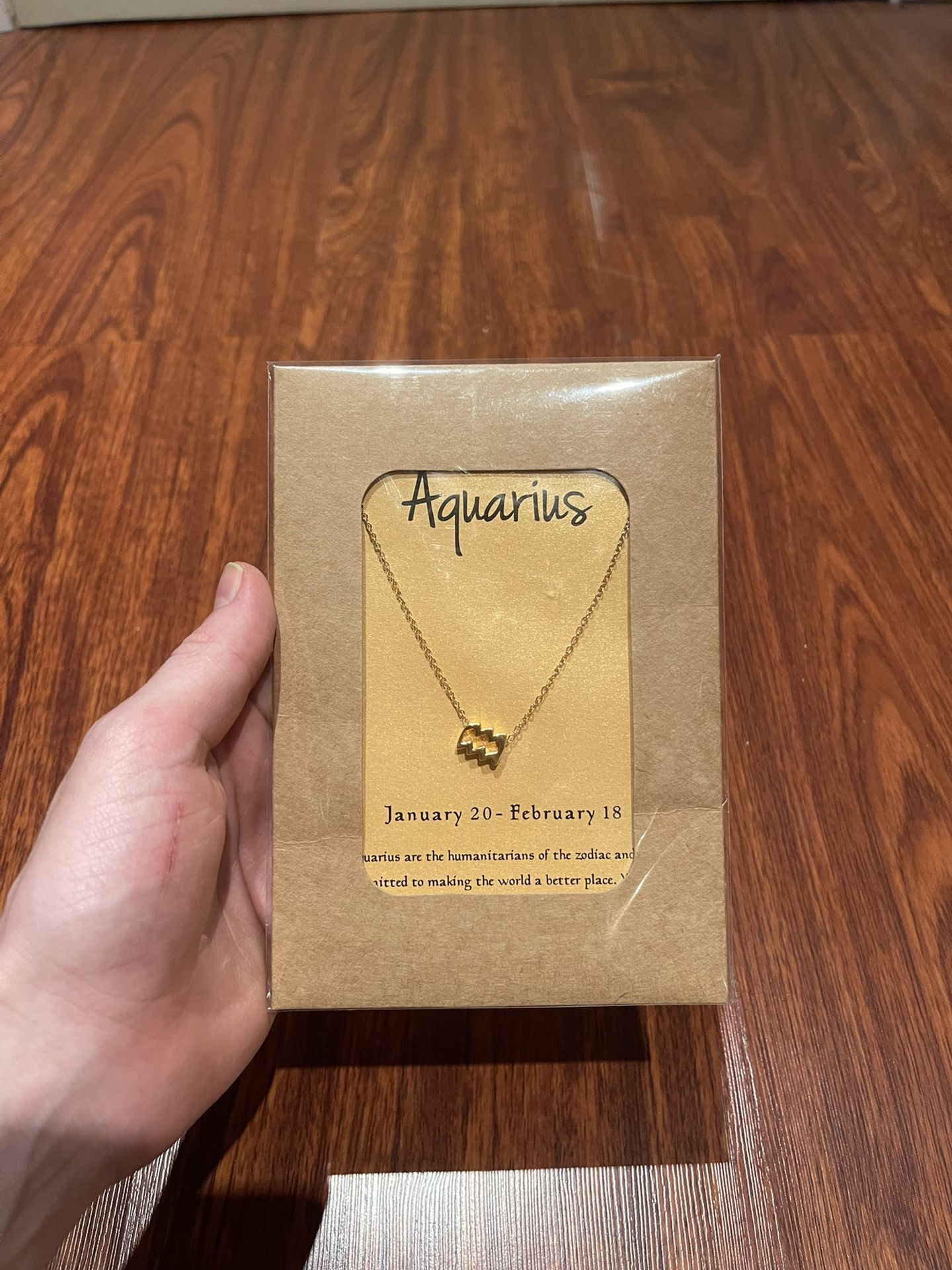 Zodiac Sign 18K Gold Plated Necklace 18” Aquarius