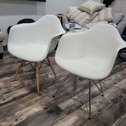 2 Mid Century Modern Chair 1 Wood Leg 1 Steel Leg