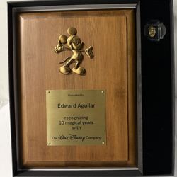 Disney Cast Member 10 Year Service Award Plaque & Pin Tada Mickey Bronze