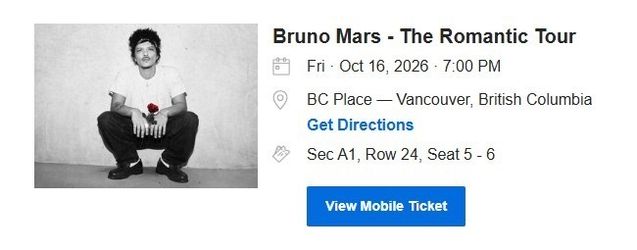 Bruno Mars - Floor Seats - Oct. 16