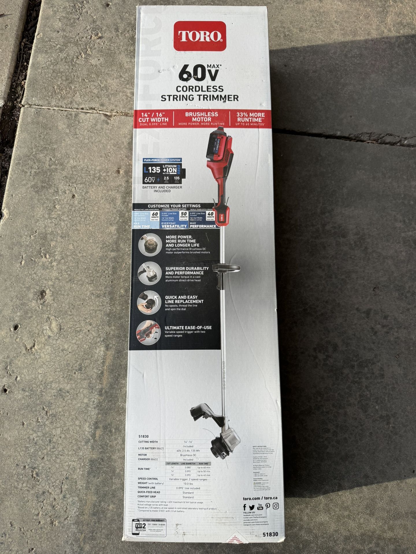 *Comes With Free Electric Toro Blower* New Toro Weed Trimmer 60v In Box W/ Battery, Charger, and string