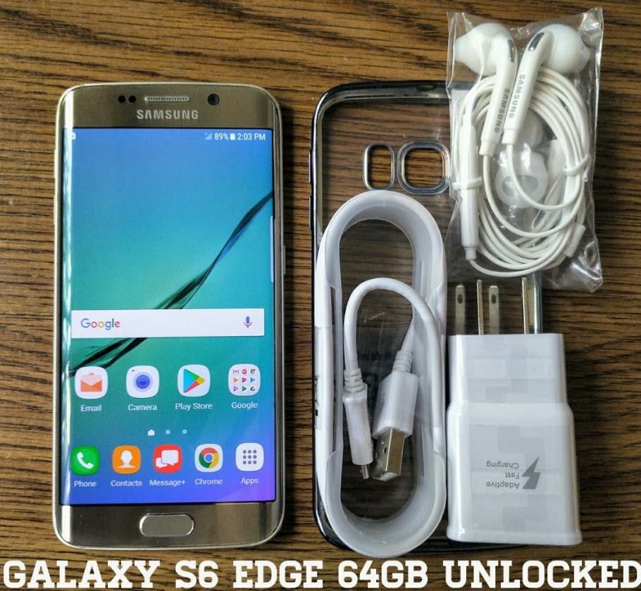 Gold Galaxy S6 Edge 64GB UNLOCKED w/ Accessories