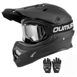 Oumurs Adult ATV Dirt Bike Helmet with Goggles and Gloves Quick Release Buckle Adjustable Sun Visor Motorcycle Adult Helmet Off-Road Motocross Downhil