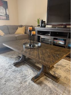 Solid Wood Rustic Farmhouse Coffee Table Set + End Tables