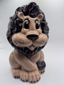 Vintage 1970s Ceramic Lion Bank - Excellent Condition w/ Stopper