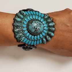 VTGHuge Boho Copper Turquoise Color Stone Design Statement Stretchable Bracelet 