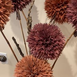  25.5” High ,5” Diameter Glass Vase With Real Pumpkin Flowers !