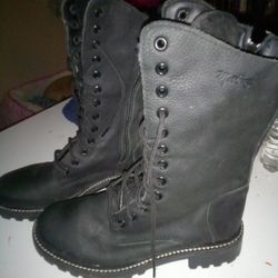 Brand New Martino 7.5 All Leather Black Combat Style Mid  Calf Boots