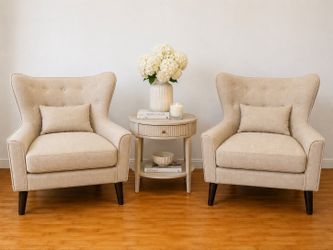 Wingback Lounge Accent Chair Set Beige - BRAND NEW (2 Chairs)