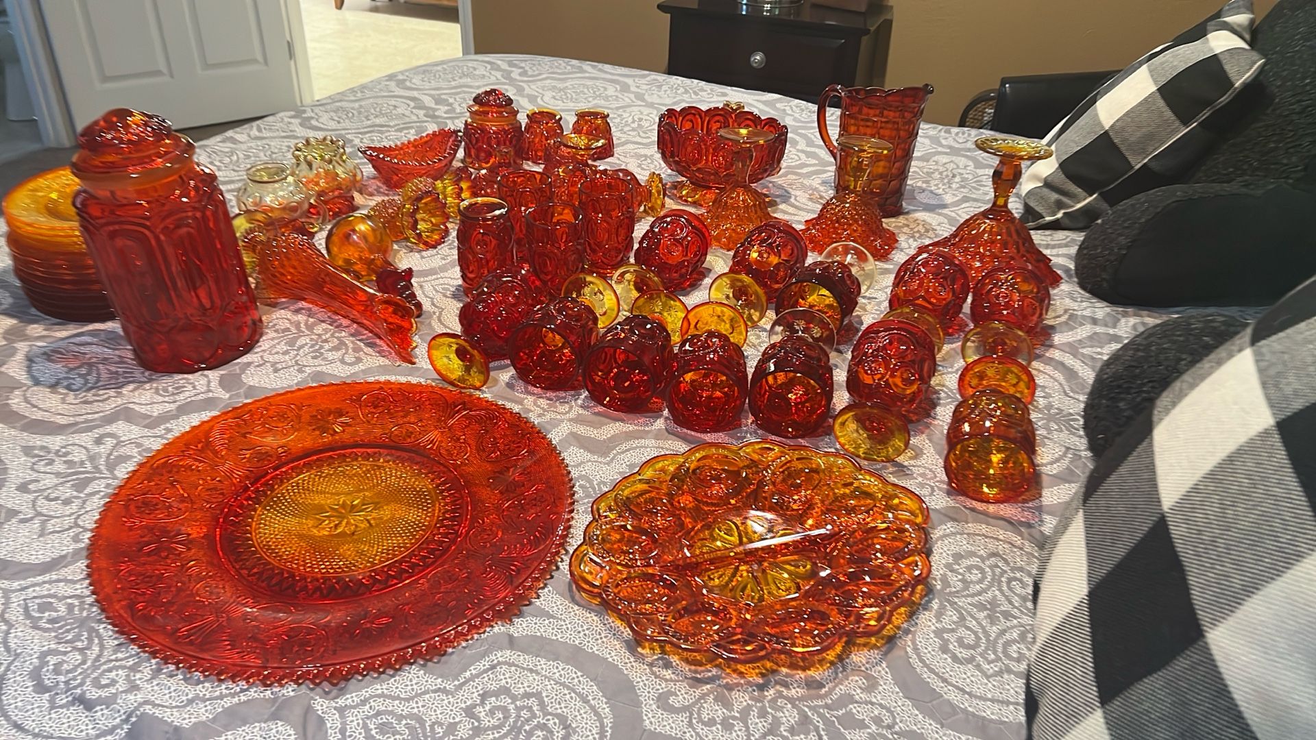 Large Collection Of Vintage Amberina Depression Glass