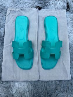 Hermes Oran Blue Leather Sandals