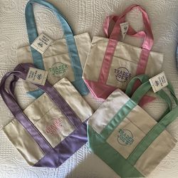 4 pastel Trader Joe’s mini tote bags