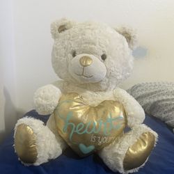 2017 Animal Adventure "My Heart is Yours" Valentine Plush Bear White/Gold Heart