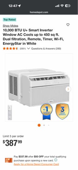 Midea 10,000 BTU U+ Smart Inverter Window AC z- Still in box