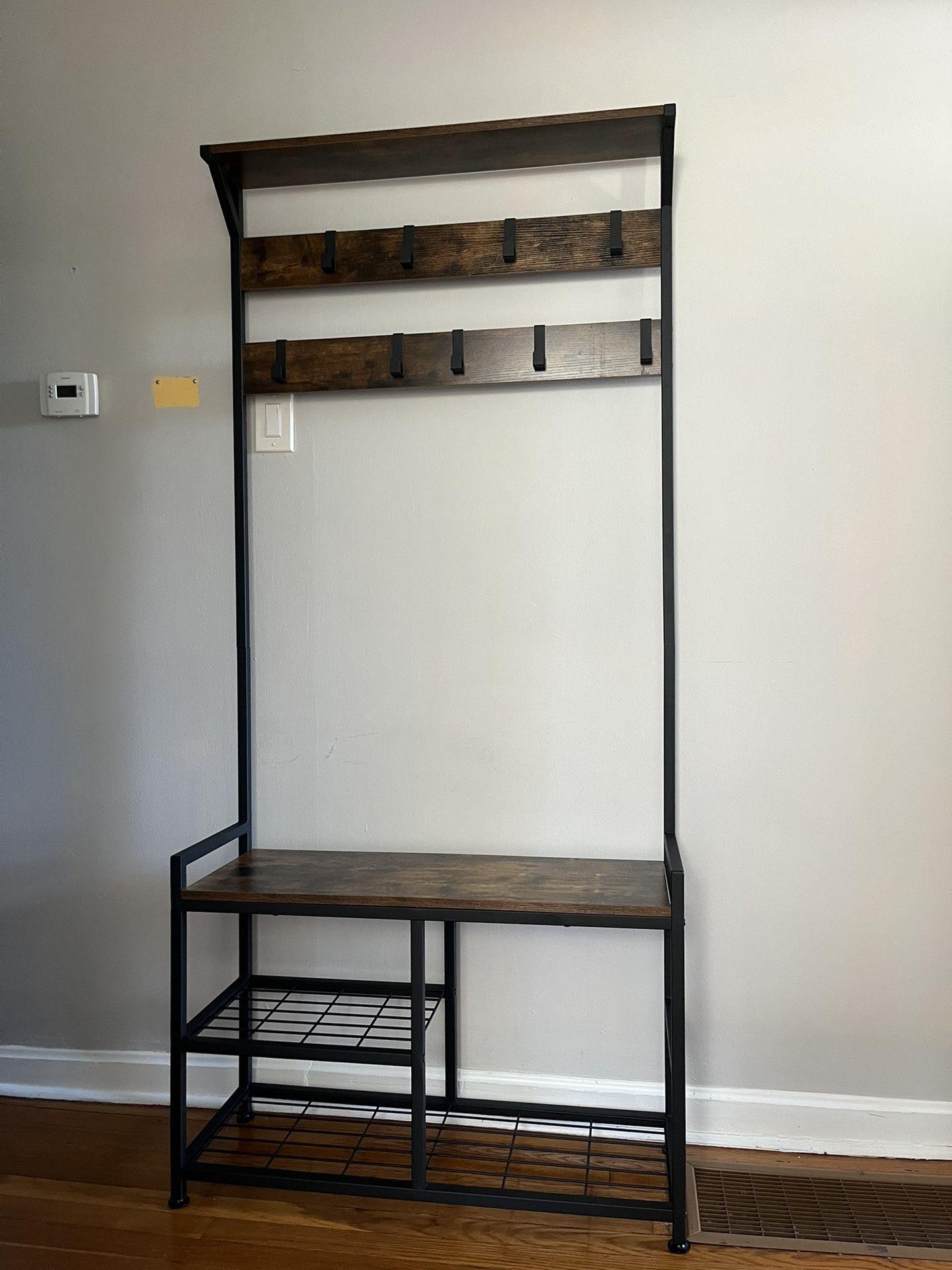 Industrial Entryway Bench – Hooks & Storage