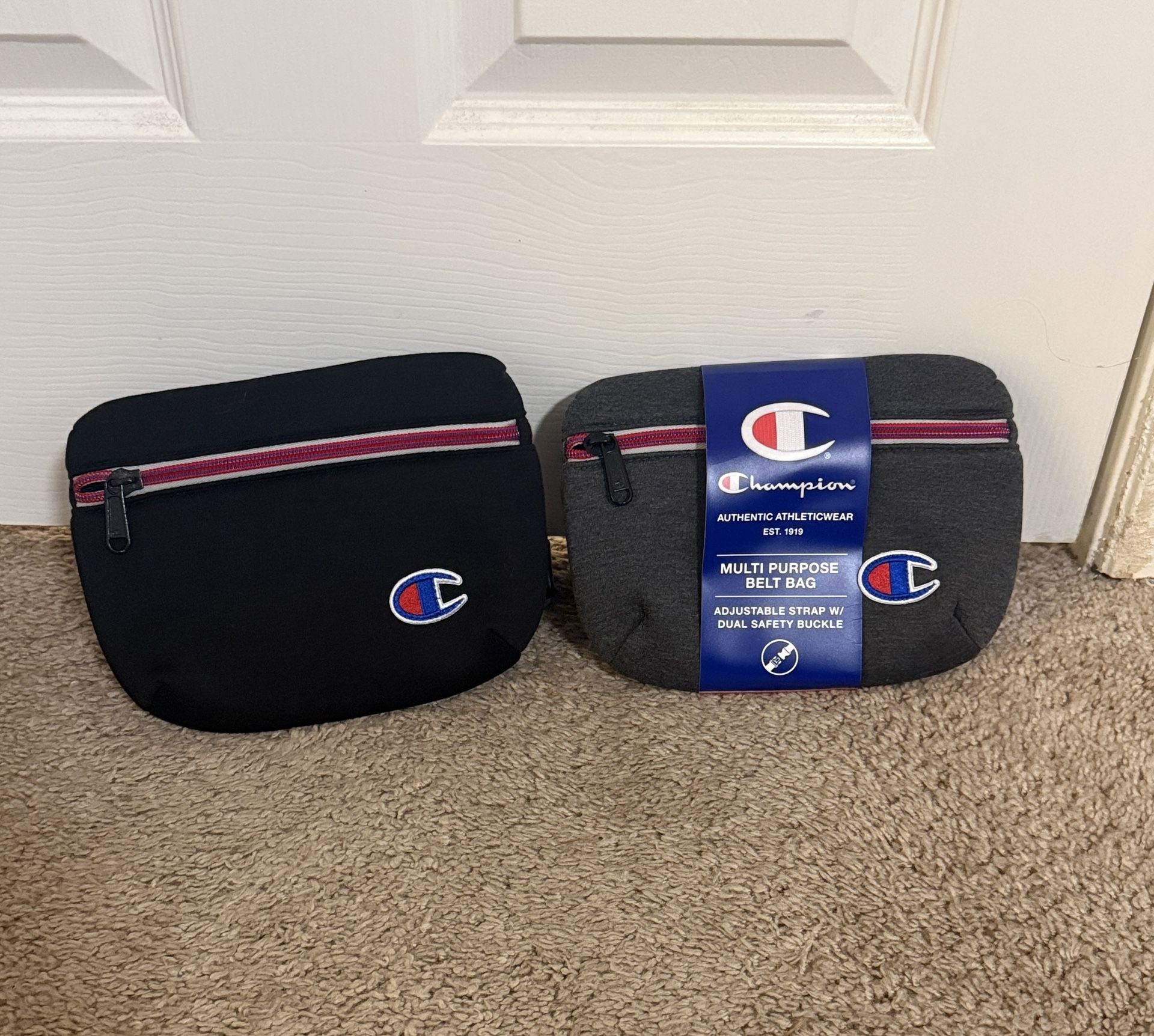 NEW Champion Black and Gray Belt Bags with Red Accents