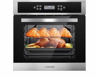 AMZCHEF 24" Single Wall Oven Electric 2800W Convection 2.5 Cu.Ft. Stainless Steel Built-in Oven | 11 Functions + 8 Presets | Touch Control | Safety Lo