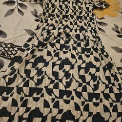 Cream And Emerald Green Short Sleeve Dress 