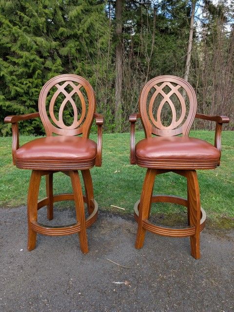 Pair Of High End Swivel Solid Wood Bar Stools By JS Products