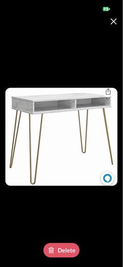 Novogratz White Marble Computer Desk with Gold Hairpin Legs