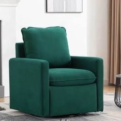 Velvet Swivel Accent Chair w/ Cushion Back – Deep Seat | Emerald Green