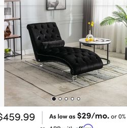 Black Chaise Lounge chair with nailed trim, tufted