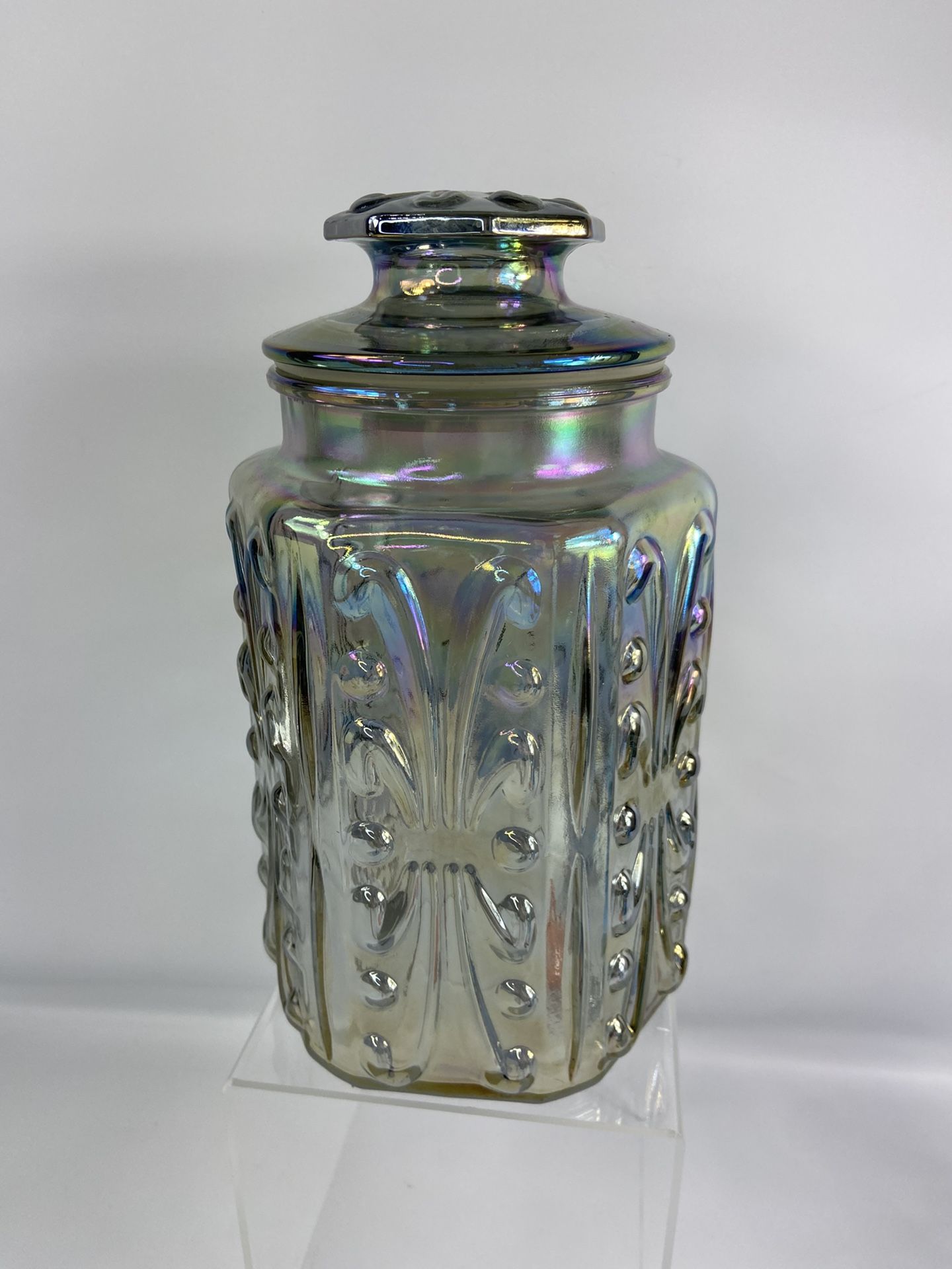 Vintage carnival glass canister cookie jar￼