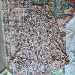 Rachel Zoe Leopard Print Maxi Skirt XS High Low Button Front Smocked Waist Boho