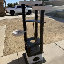 66” Wood Cat Tree Stand and Scratch Post (LxWxH: 24” x 24” x 66”)