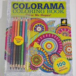 Colorama Coloring Book "Color Me Happy" with Bonus Pencil Set