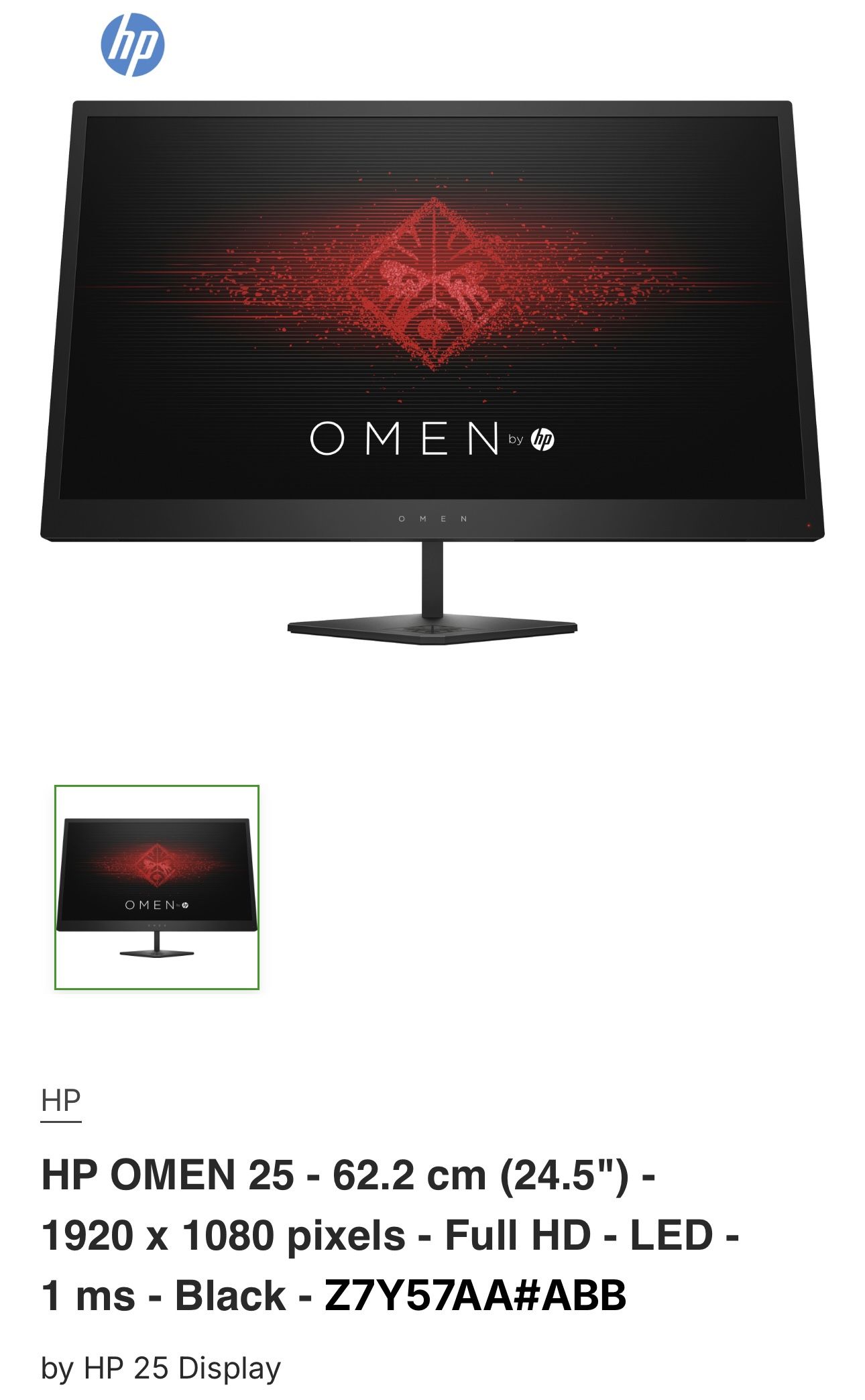 OMEN 25 by HP gaming monitor 1920 x 1080 FHD 144Hz 1ms response