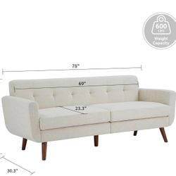78" W Linen Sofa Couch, Mid Century Modern Decor Loveseat Couches for Living Room, Button Tufted Upholstered Small Couch for Bedroom, Solid, and Easy 