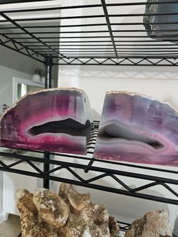 Pink Agate Geode Bookend Pair