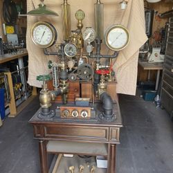 Vintage Steam Punk End Table And Lamp