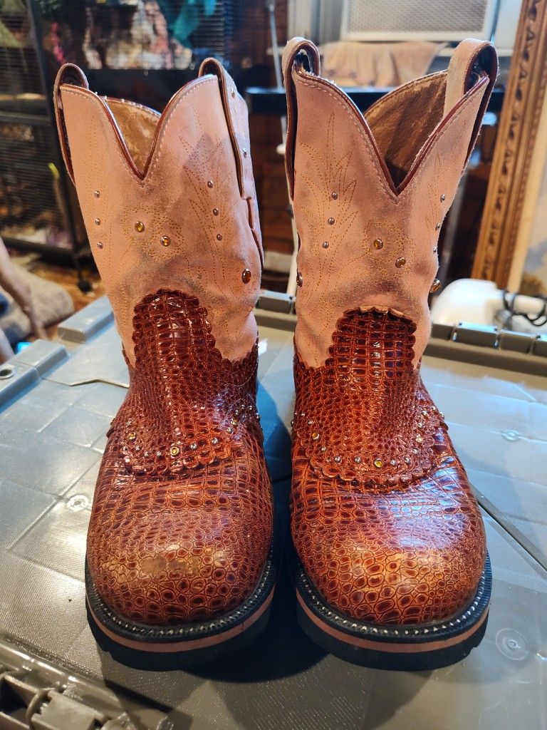 Ariat Fatbaby Pink Leather Boots Women 8.5B 16427