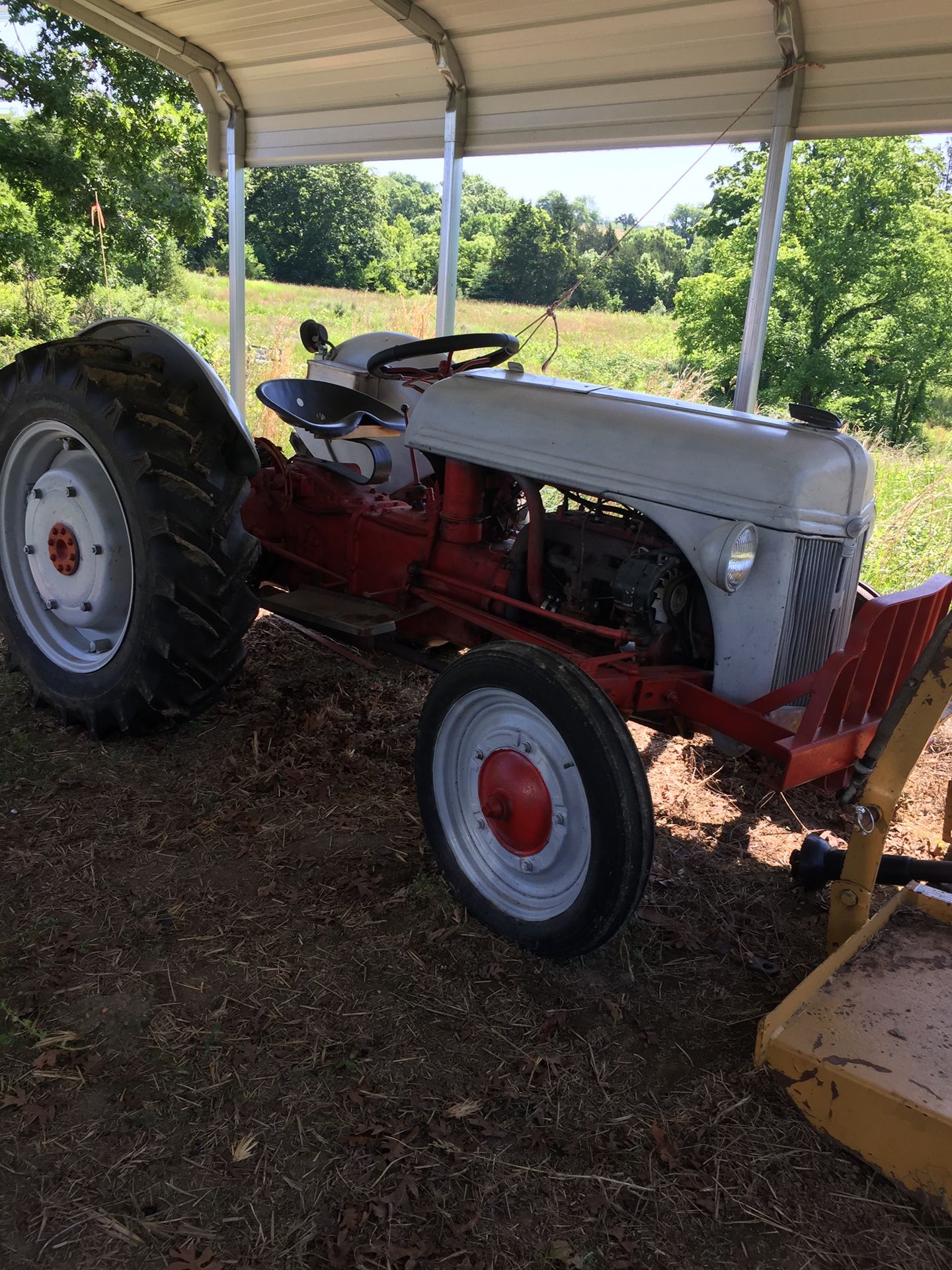 N9 red belly Ford Tractor. Partially restored. Bush hog. 12v clean