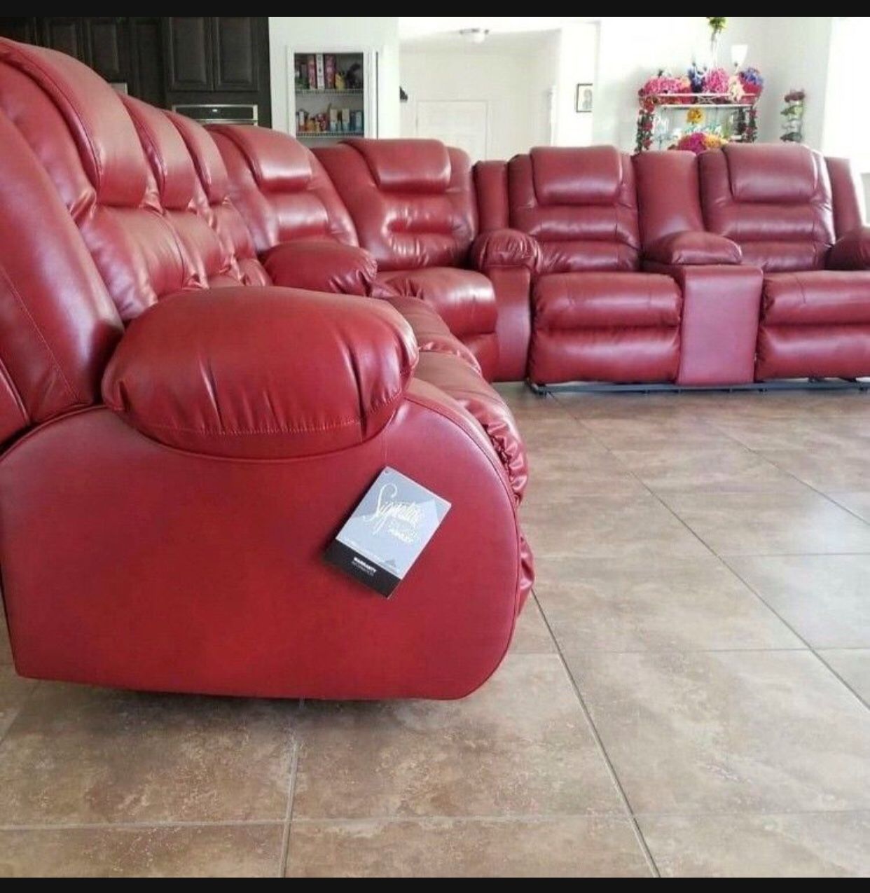 πΊ Red Power Reclining Sectional / Sofa Loveseat Couch Wedge πΊ Financing Available β