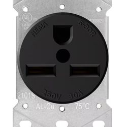 30 Amp 250-Volt, NEMA 6-30R Flush Mount Power Outlet, Single Straight Blade Range and Dryer Outlet Grounding, Black